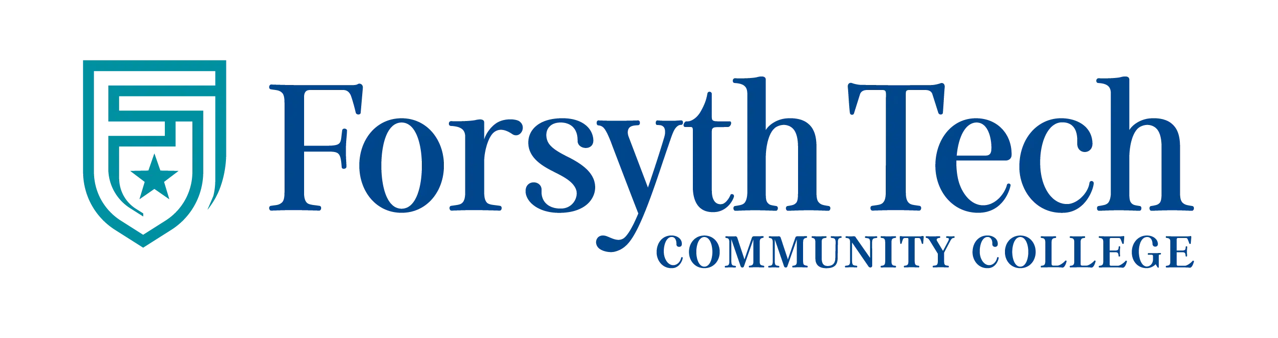 Forsyth Tech Community College logo. Blue text on a transparent background.