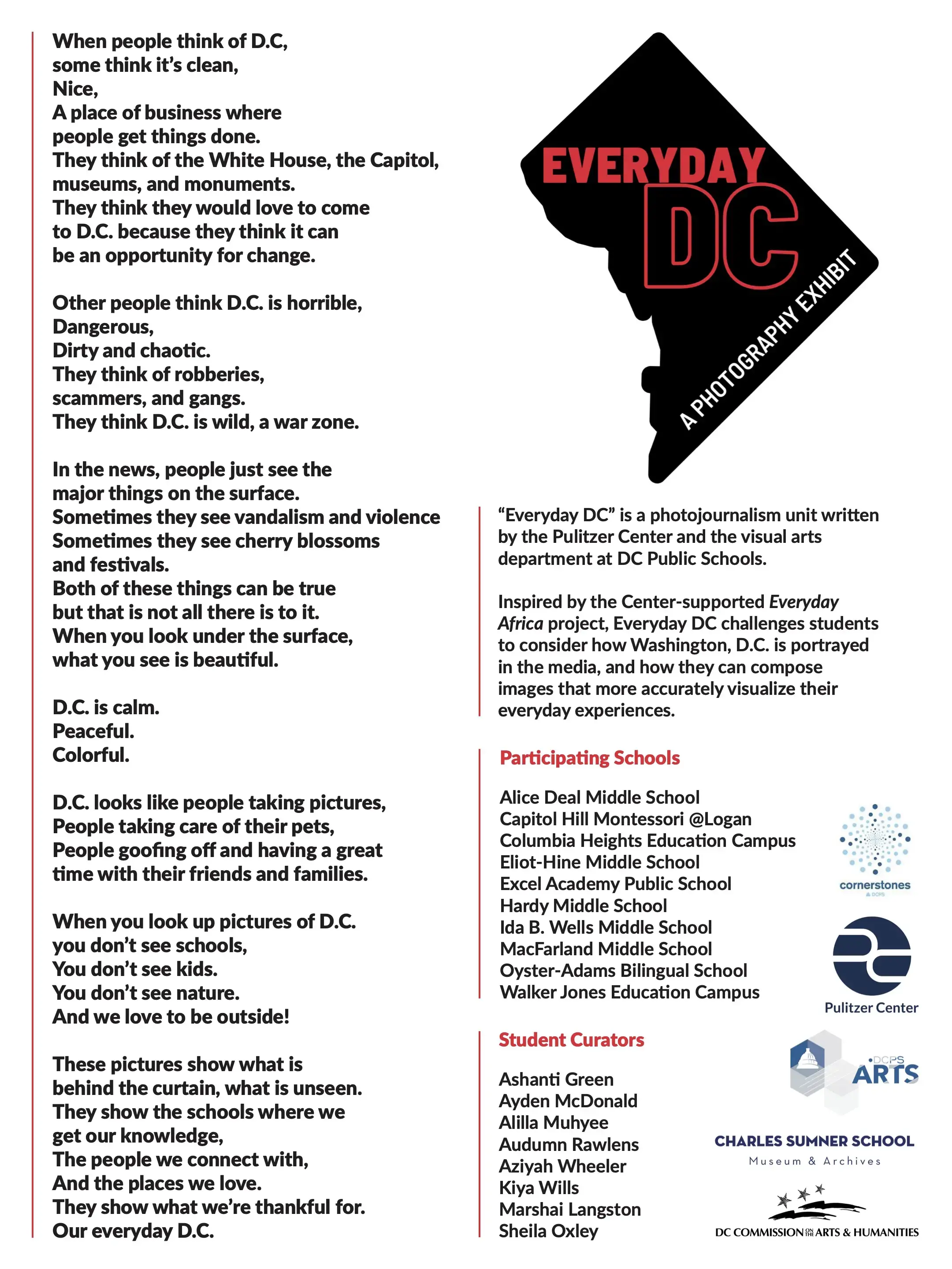 Graphic of the curators' opening remarks for the Everyday DC exhibition