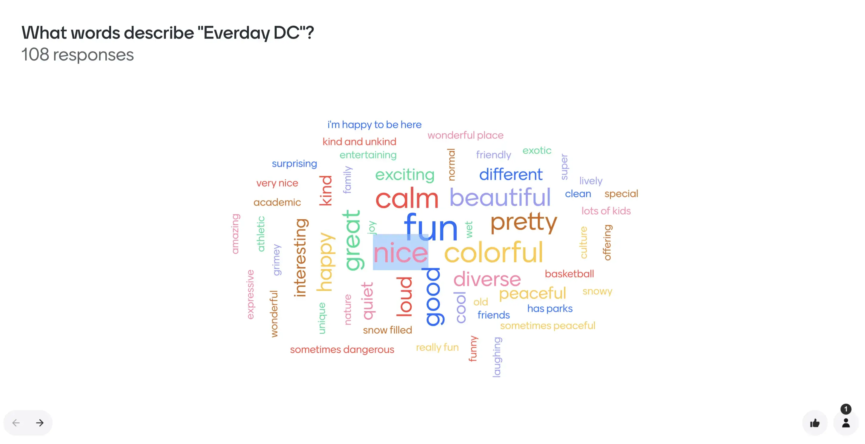 Word cloud of words DC students think describes the images in the Everyday DC exhibition