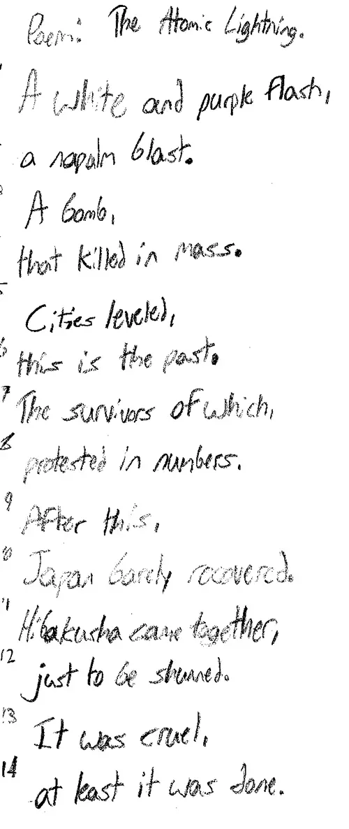 hand written student poem about atomic bomb