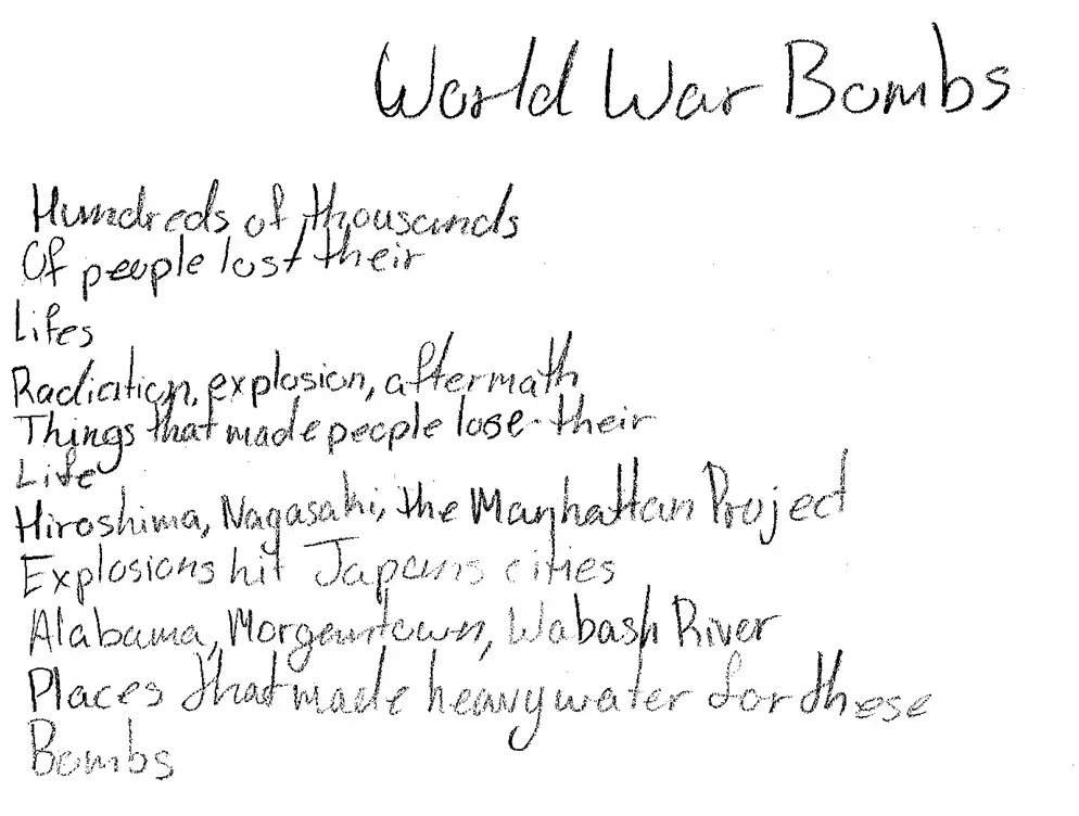 Student poem2: hand written student poem about atomic bomb