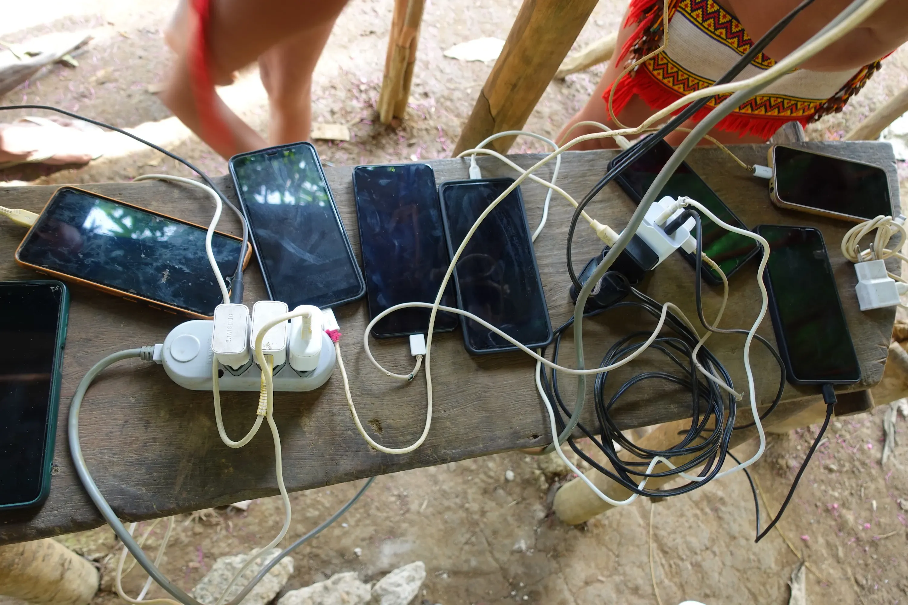 Cell phones used by indigenous people to record podcasts - Credit: Alfredo Himotono Yanomami