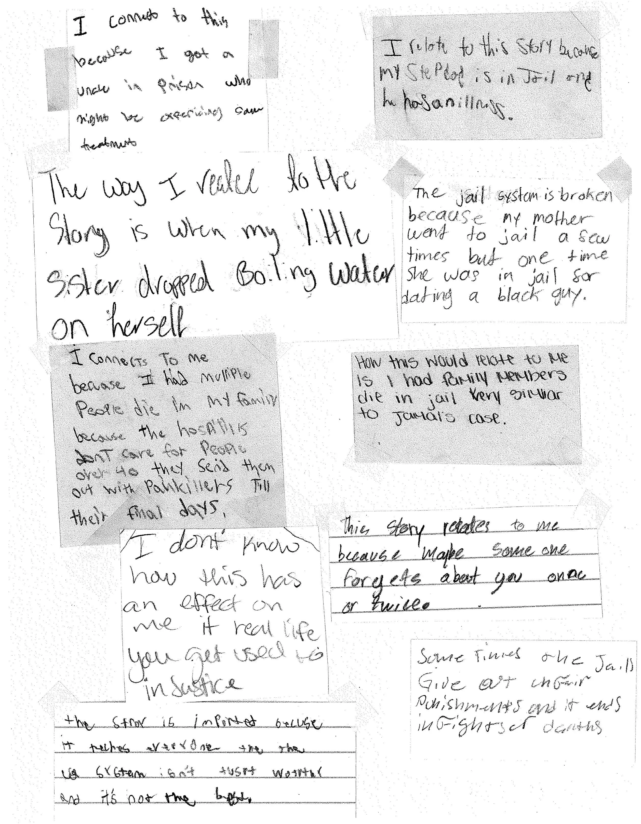 Scans of student reflections