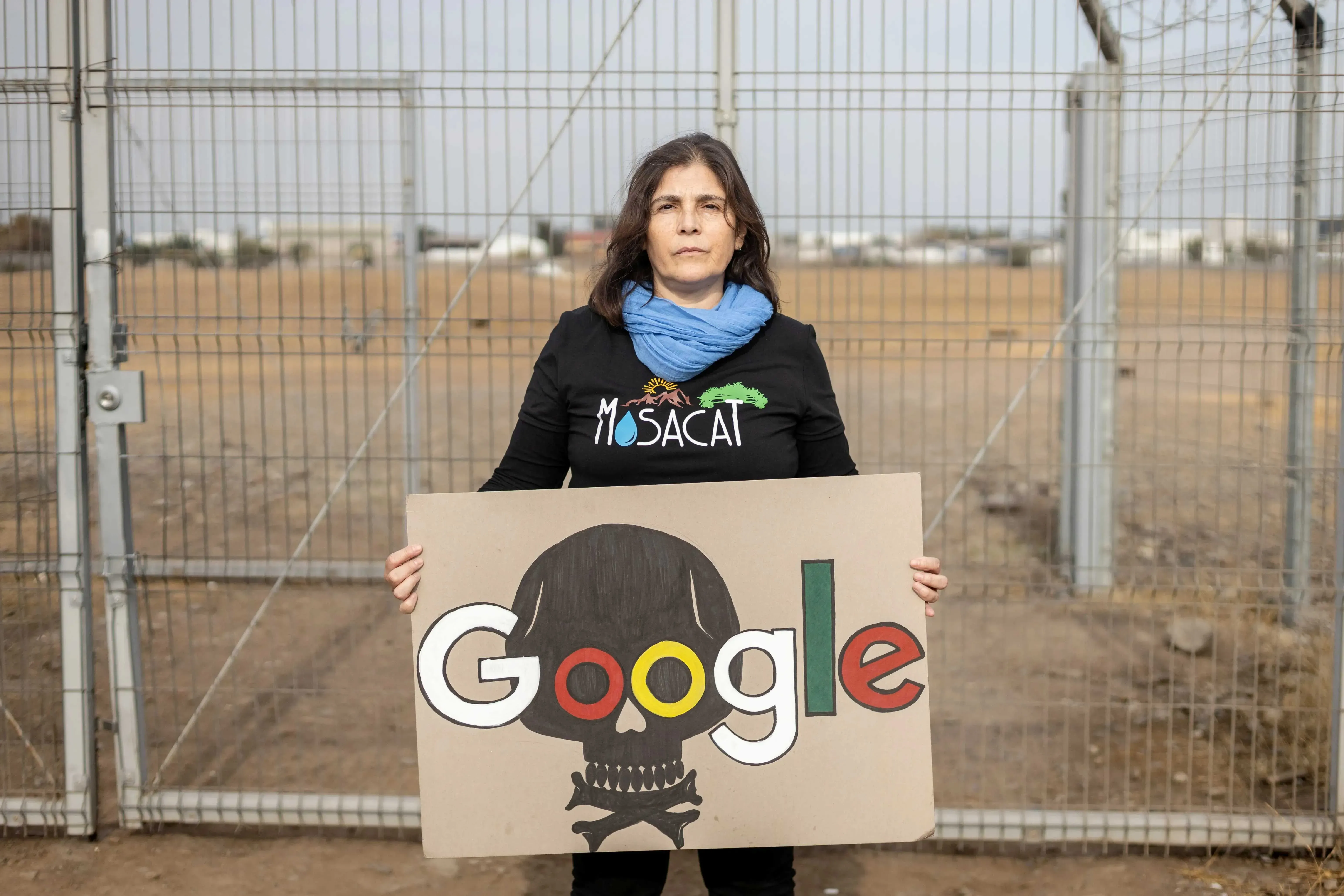 Protester in front of data center construction site