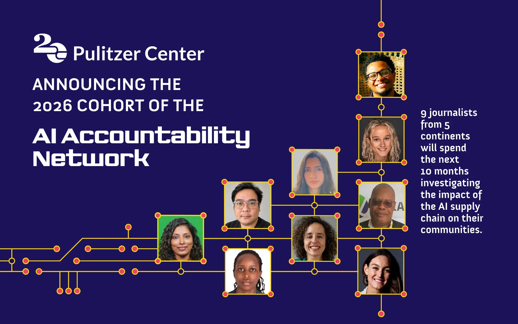 collection of headshots of the 2026 cohort of the Pulitzer Center AI Accountability Fellows