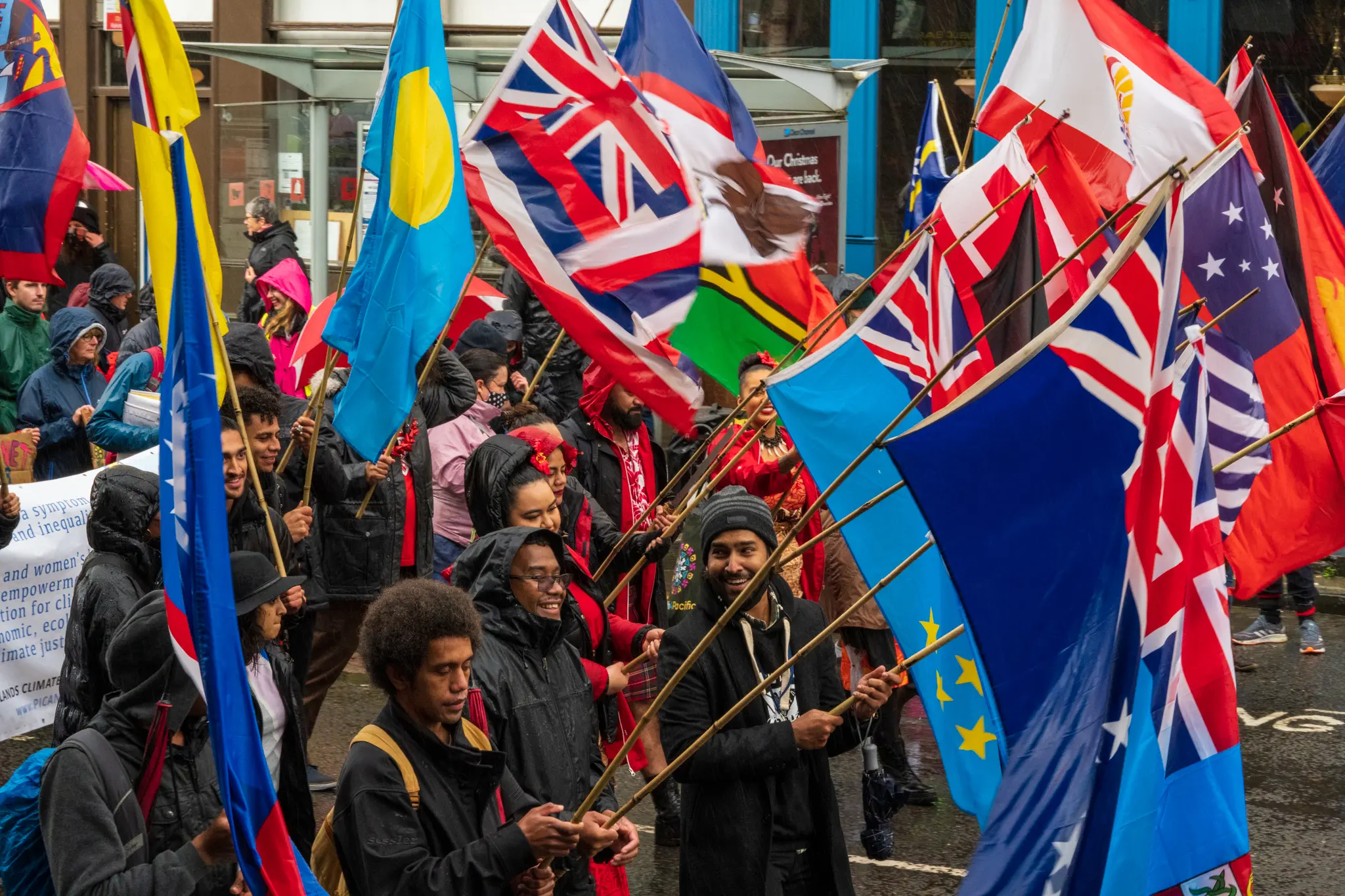 Protestors representing small island and low lying nation states