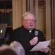 Father Drew Christiansen, professor of ethics and human development at Georgetown’s School of Foreign Service, offered a prayer at Friday's dinner for the safety of journalists around the world working to expose the truth. Image by Jin Ding. United States, 2019.