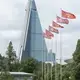 A view of the Ryugyong Hotel from the Victorious Fatherland Liberation War Museum. Image by Max Pinckers/The New Yorker. North Korea, 2017.